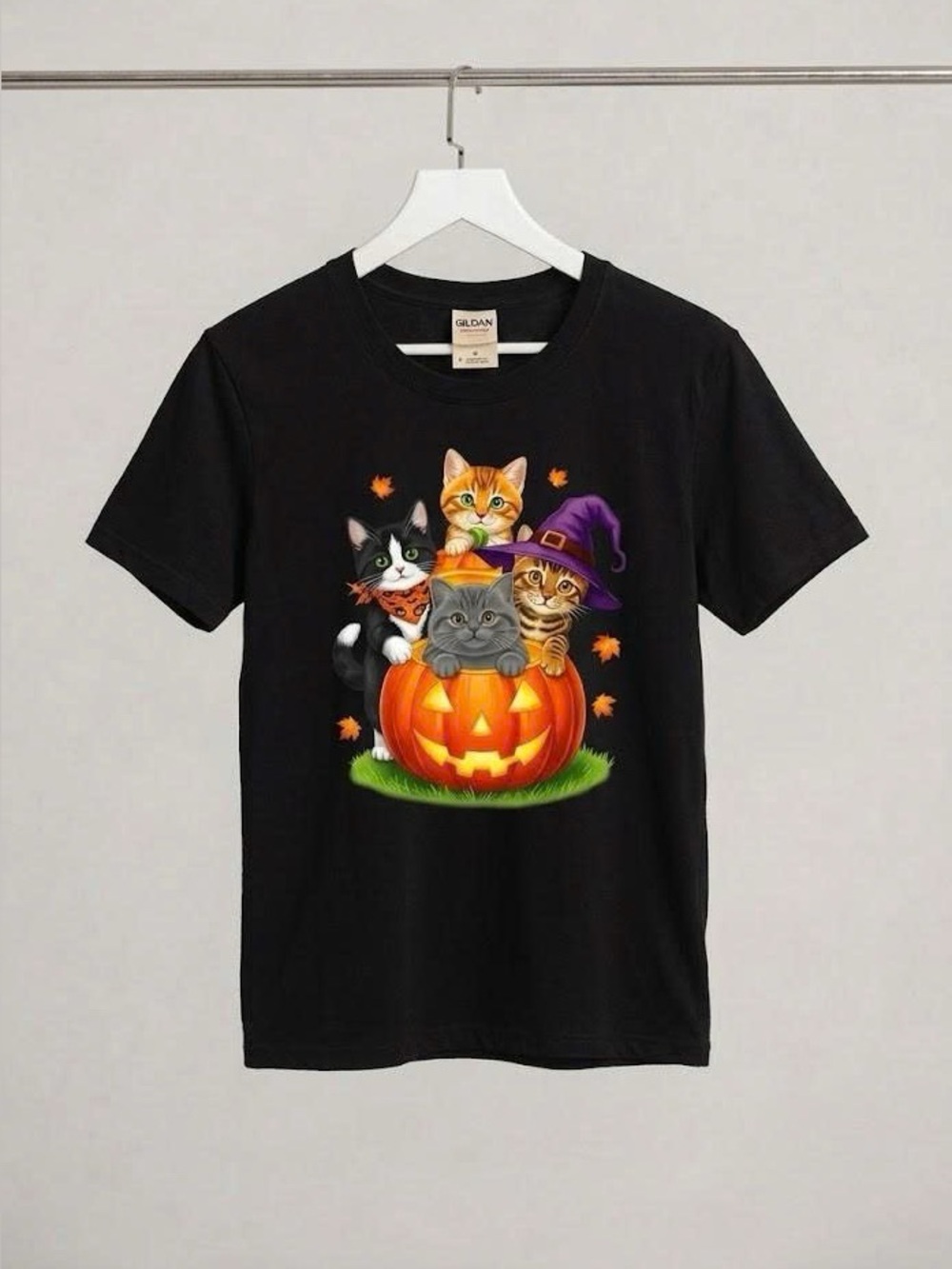 Cute Halloween Cats Pumpkin T-Shirt Spooky Season Kitten Graphic Tee Black